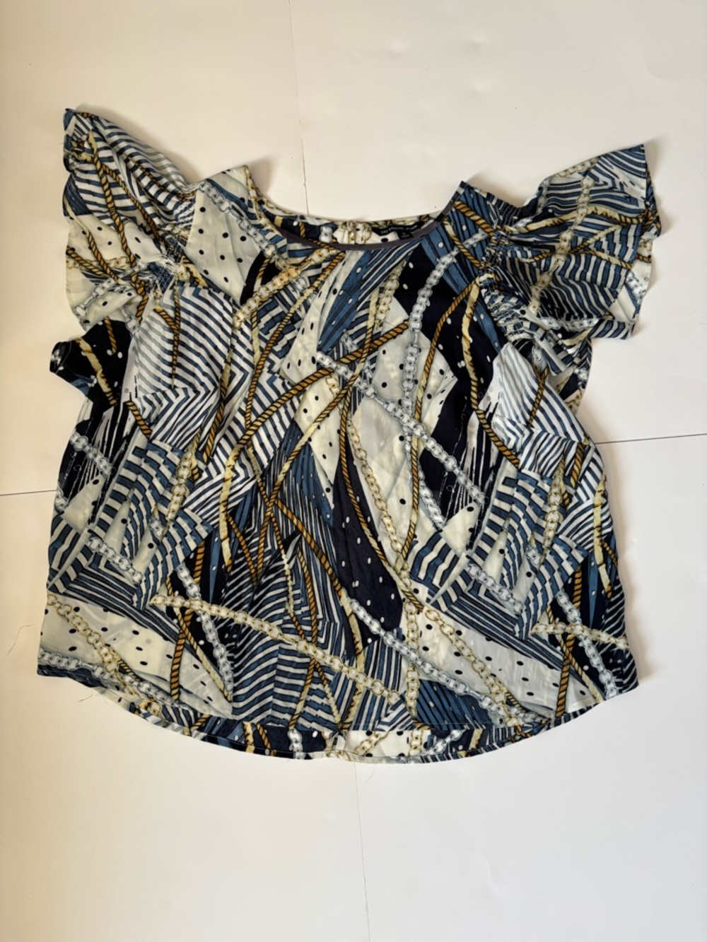 Women’s Blue Patterned Flutter Sleeve Top